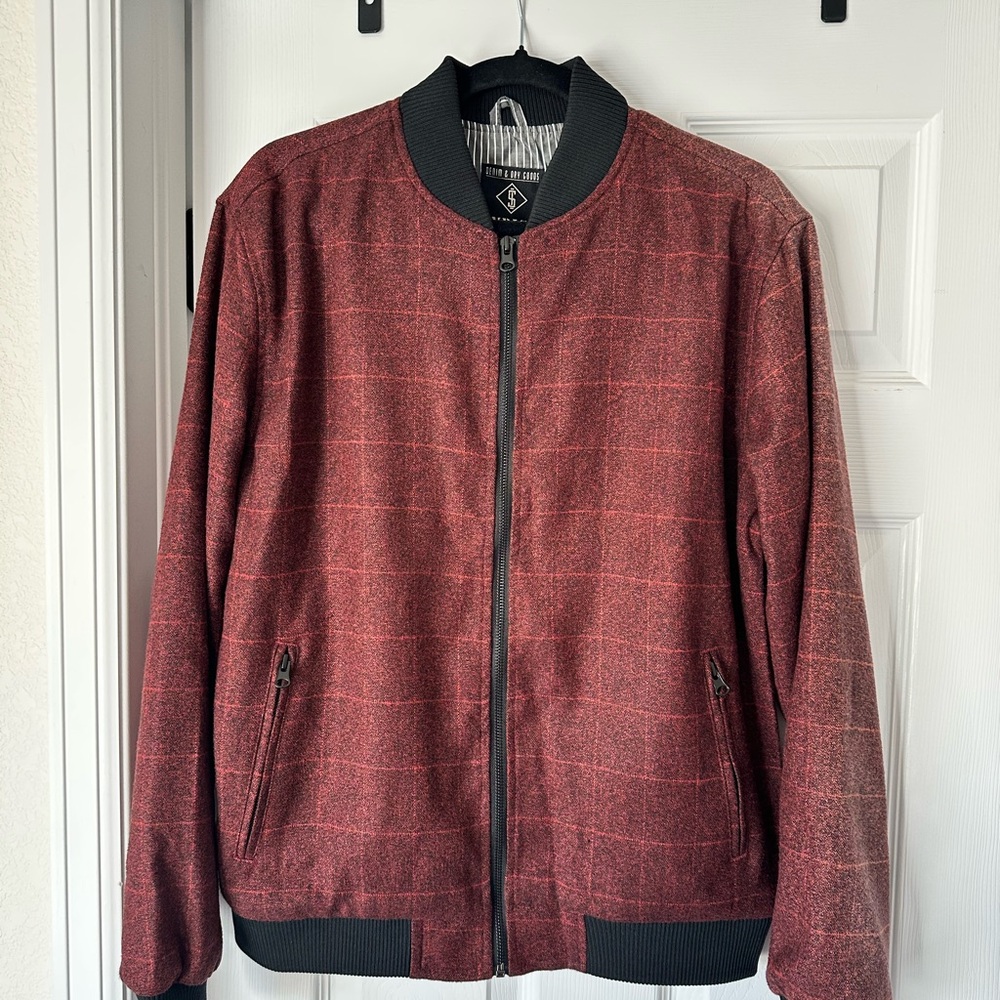 Men's Burgundy Full Zip Bomber Jacket